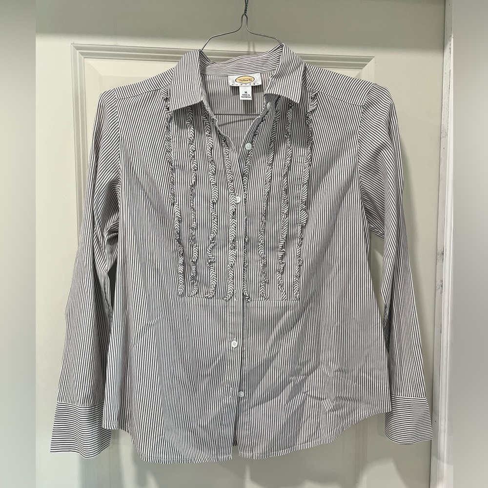 Talbots Ruffled Striped Button Down Blouse